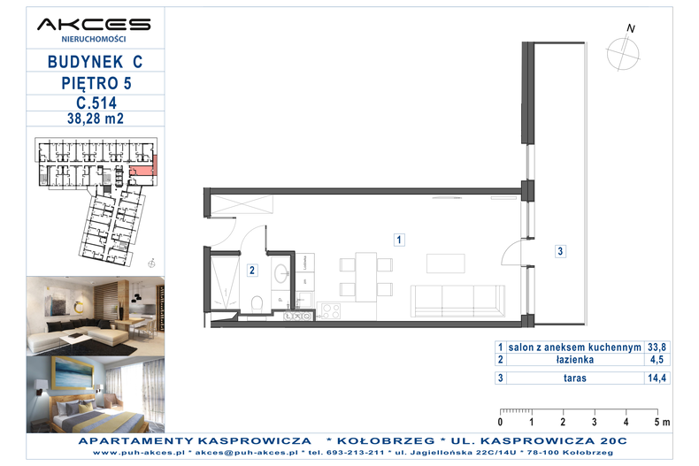 Apartament wakacyjny 38,28 m², piętro 5, oferta nr 514.C