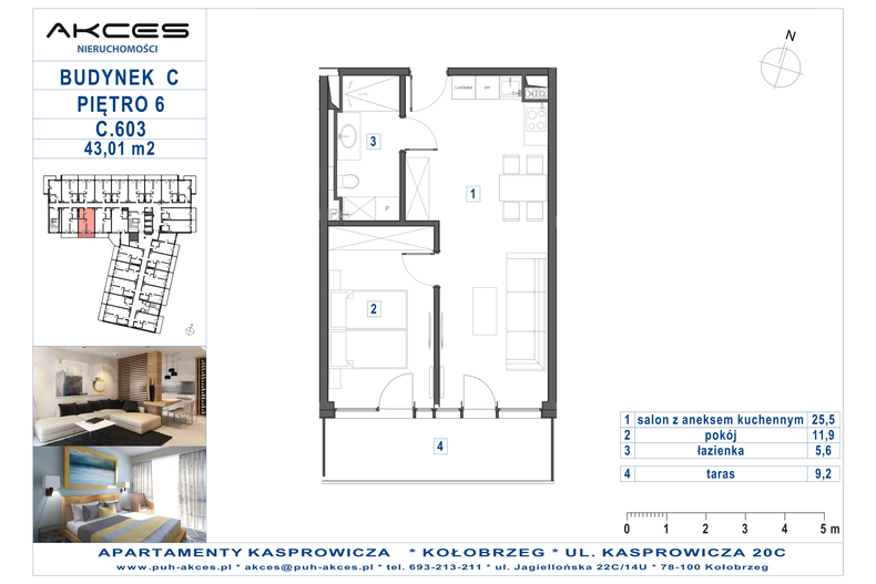 Apartament wakacyjny 43,01 m², piętro 6, oferta nr 603.C