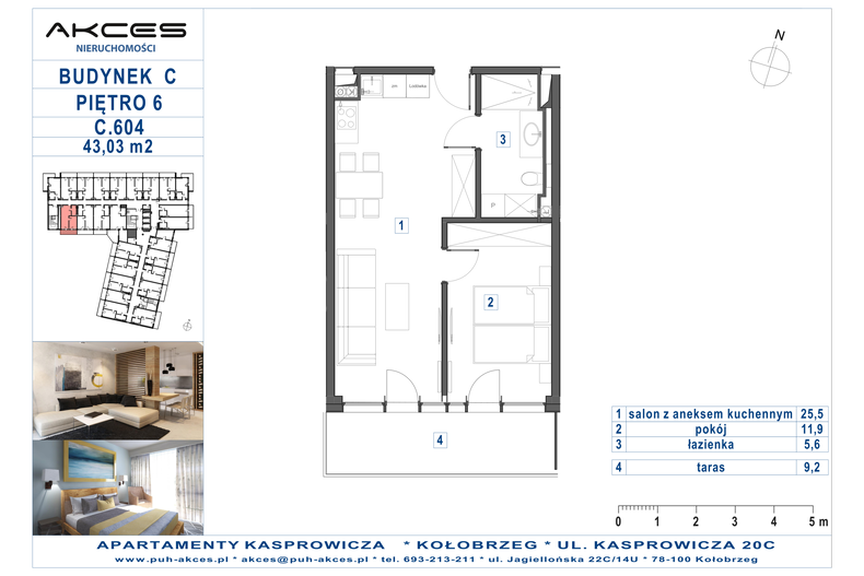 Apartament wakacyjny 43,03 m², piętro 6, oferta nr 604.C