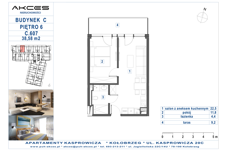 Apartament wakacyjny 38,58 m², piętro 6, oferta nr 607.C