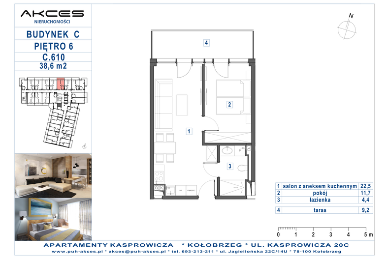 Apartament wakacyjny 38,60 m², piętro 6, oferta nr 610.C