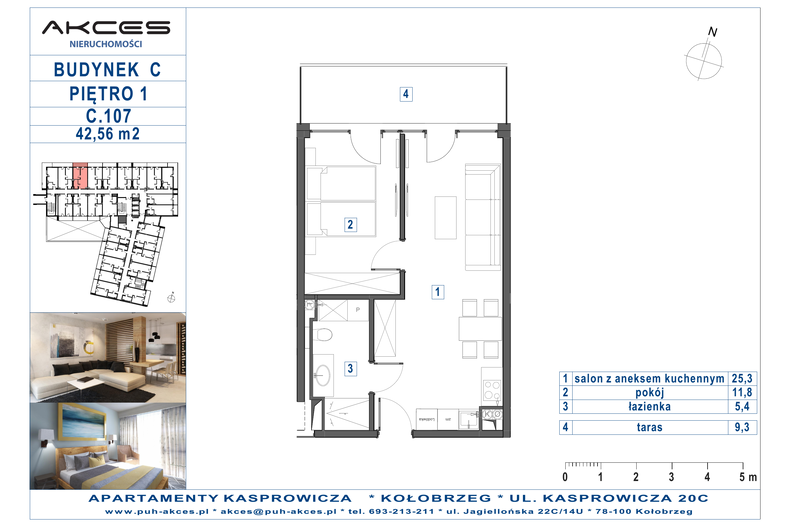 Apartament wakacyjny 42,56 m², piętro 1, oferta nr 107.C