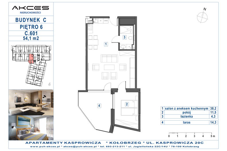 Apartament wakacyjny 54,10 m², piętro 6, oferta nr 601.C
