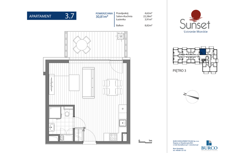 Apartament wakacyjny 30,81 m², piętro 3, oferta nr Budynek A 3.7