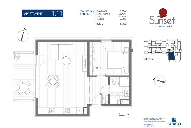 Apartament wakacyjny 49,88 m², piętro 1, oferta nr Budynek A 1.11