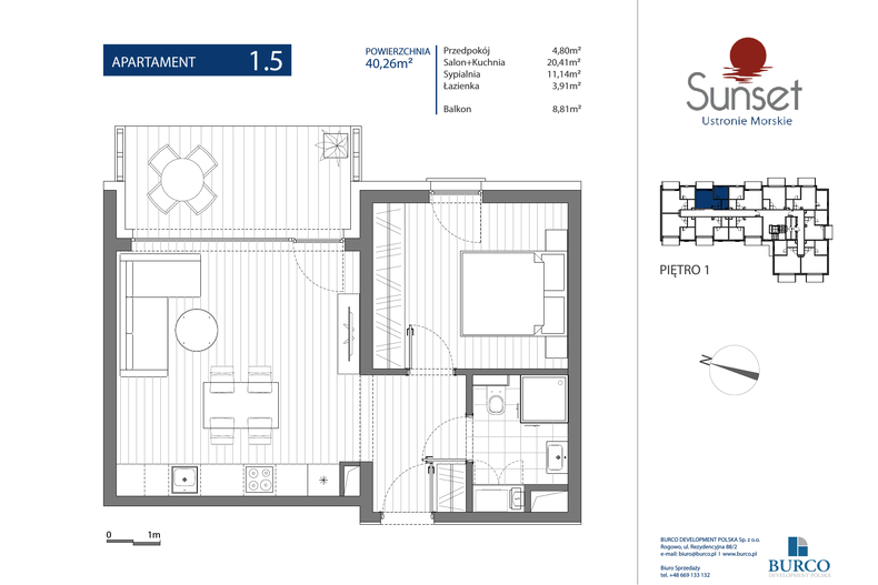 Apartament wakacyjny 40,26 m², piętro 1, oferta nr Budynek A 1.5