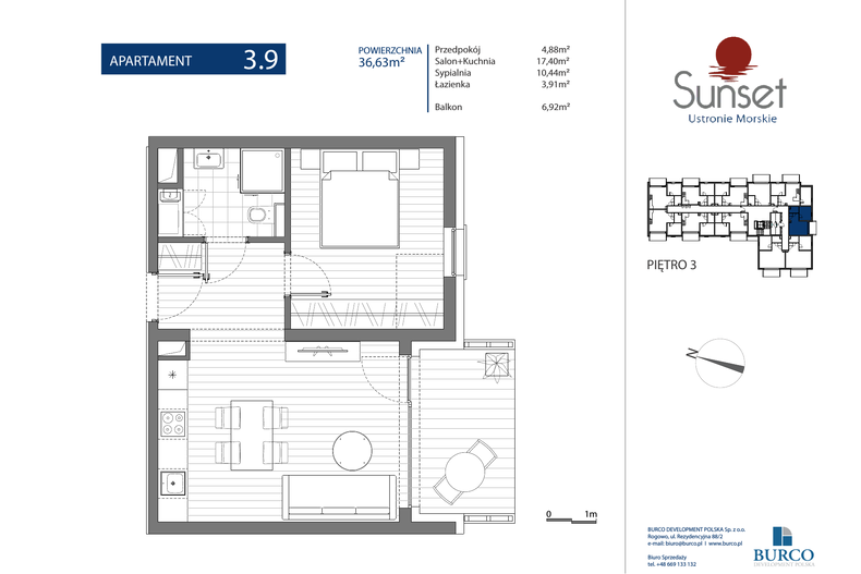 Apartament wakacyjny 36,63 m², piętro 3, oferta nr Budynek A 3.9