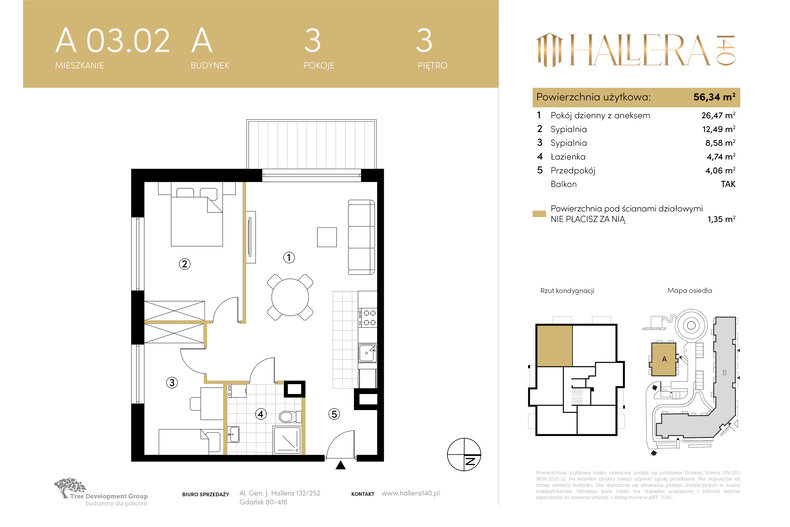 Apartament wakacyjny 56,34 m², piętro 3, oferta nr A.03.02