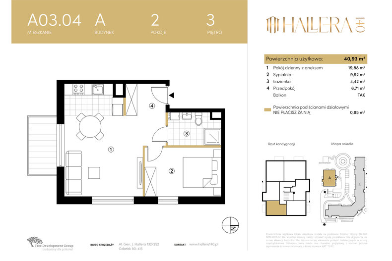 Apartament wakacyjny 40,93 m², piętro 3, oferta nr A.03.04