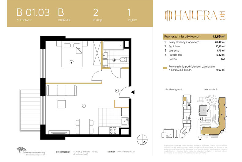 Apartament wakacyjny 42,65 m², piętro 1, oferta nr B.01.03