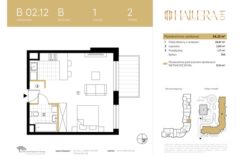 Apartament wakacyjny 34,32 m², piętro 2, oferta nr B.02.12