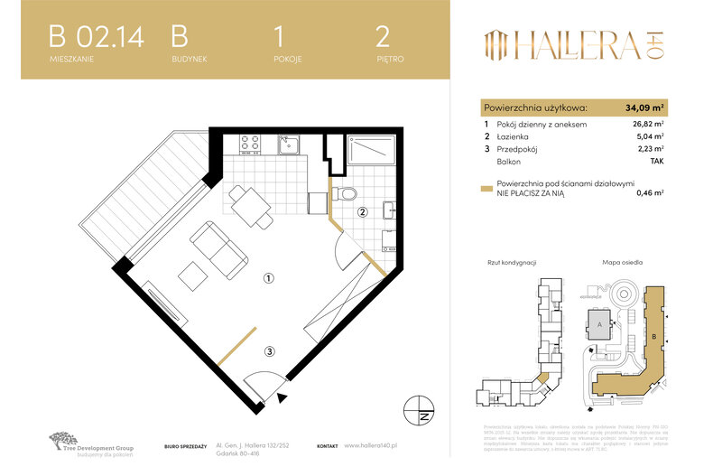 Apartament wakacyjny 34,09 m², piętro 2, oferta nr B.02.14