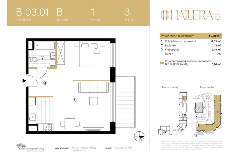 Apartament wakacyjny 40,21 m², piętro 3, oferta nr B.03.01