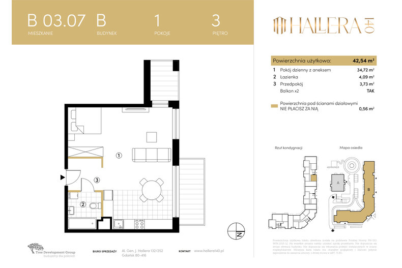 Apartament wakacyjny 42,54 m², piętro 3, oferta nr B.03.07