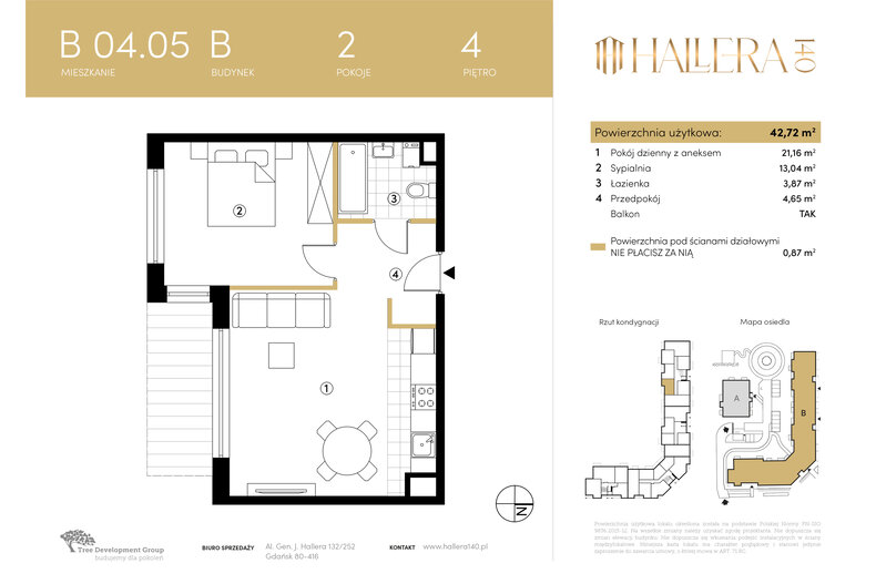 Apartament wakacyjny 42,72 m², piętro 4, oferta nr B.04.05