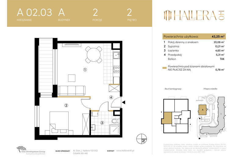 Apartament wakacyjny 43,25 m², piętro 2, oferta nr A.02.03