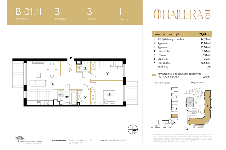 Apartament wakacyjny 71,74 m², piętro 1, oferta nr B.01.11