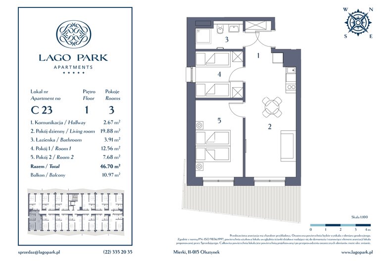 Apartament wakacyjny 46,70 m², piętro 1, oferta nr C23