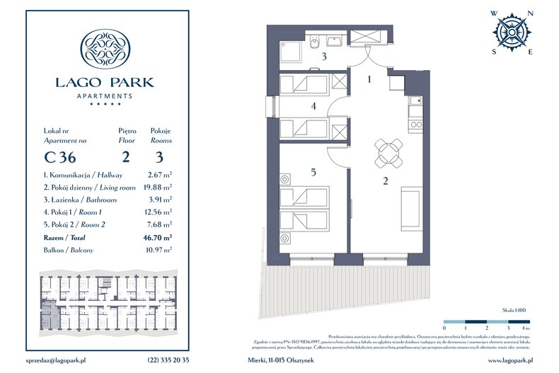 Apartament wakacyjny 46,70 m², piętro 2, oferta nr C36