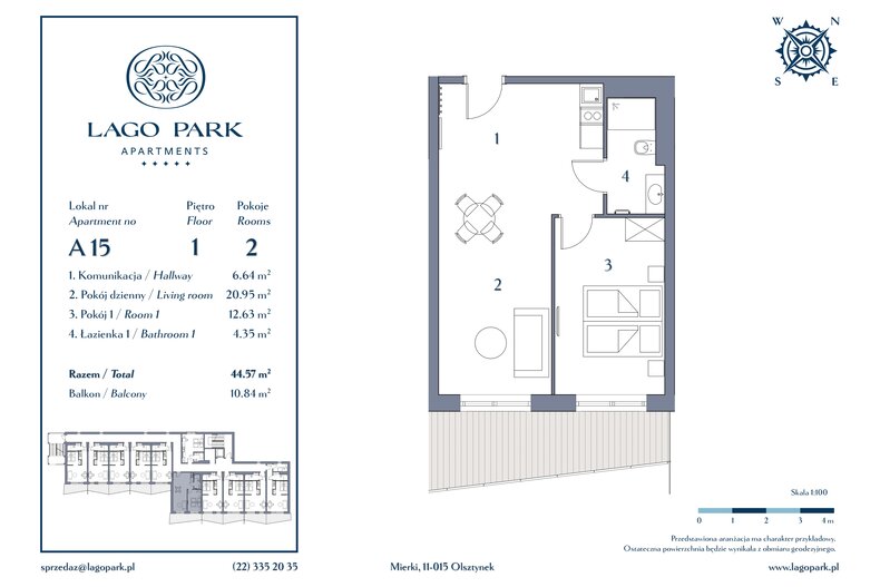 Apartament wakacyjny 44,57 m², piętro 1, oferta nr A15