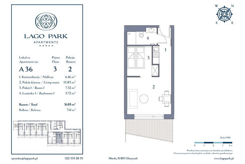 Apartament wakacyjny 31,05 m², piętro 3, oferta nr A36