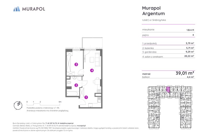 Mieszkanie 39,01 m², piętro 4, oferta nr 1.B.4.11