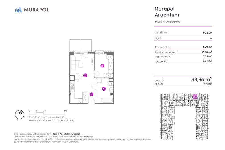 Mieszkanie 38,36 m², piętro 6, oferta nr 1.C.6.05