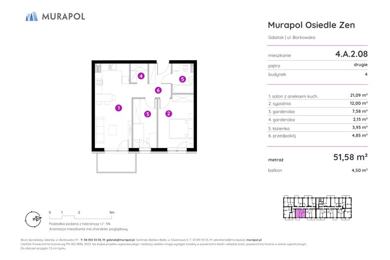 Mieszkanie 51,58 m², piętro 2, oferta nr 4.A.2.08