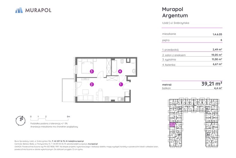 Mieszkanie 39,21 m², piętro 6, oferta nr 1.A.6.05