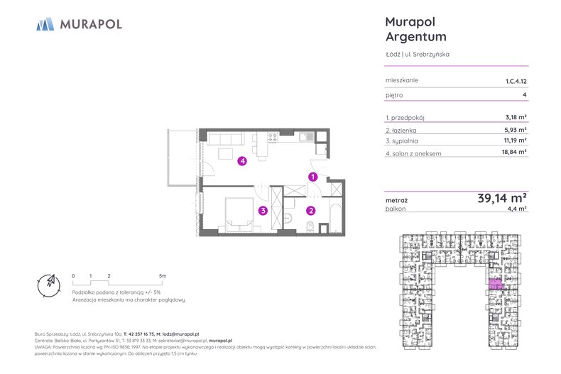 Mieszkanie 39,14 m², piętro 4, oferta nr 1.C.4.12