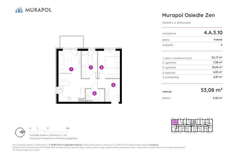 Mieszkanie 53,08 m², piętro 3, oferta nr 4.A.3.10