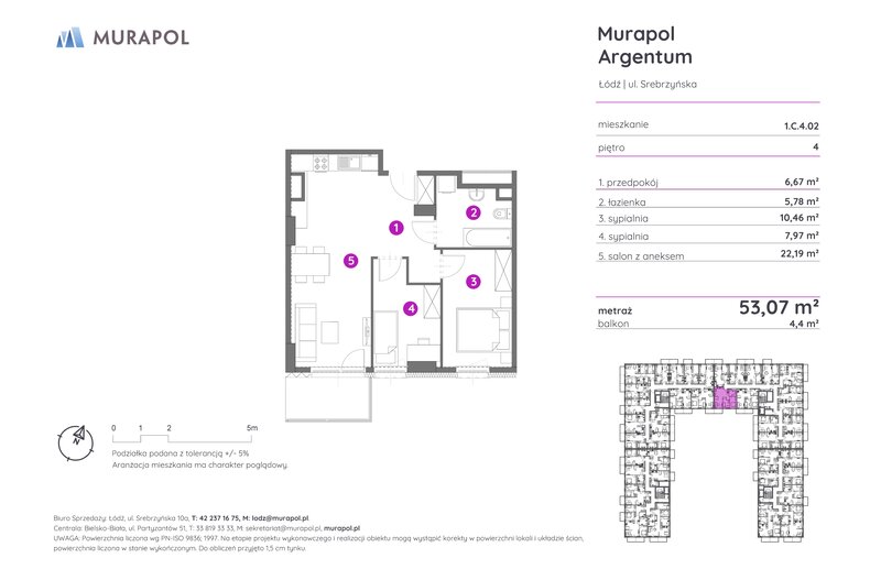 Mieszkanie 53,07 m², piętro 4, oferta nr 1.C.4.02