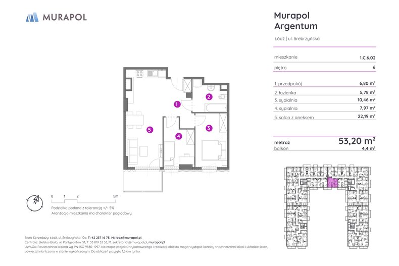 Mieszkanie 53,20 m², piętro 6, oferta nr 1.C.6.02