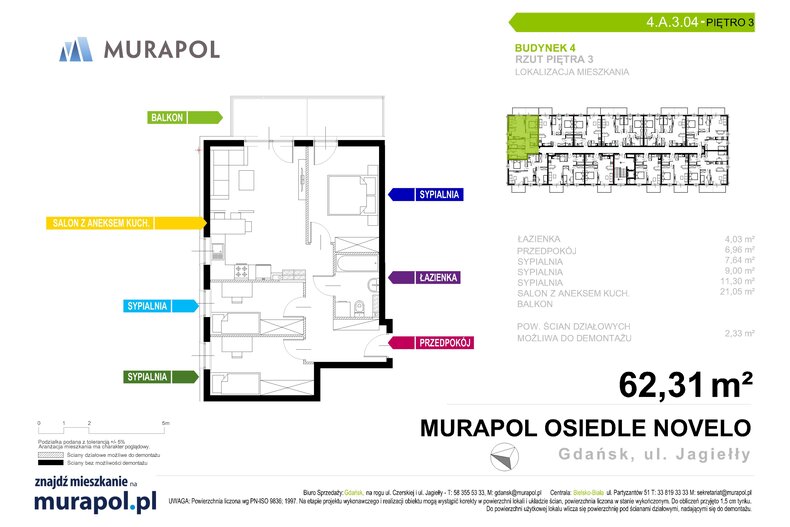 Mieszkanie 62,31 m², piętro 3, oferta nr 4.A.3.04