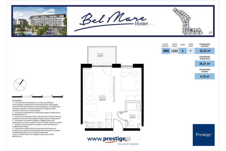 Apartament wakacyjny 34,21 m², piętro 5, oferta nr L533