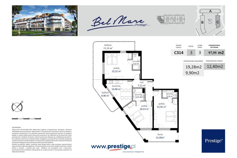 Apartament wakacyjny 97,95 m², piętro 3, oferta nr C314 rynek wtórny