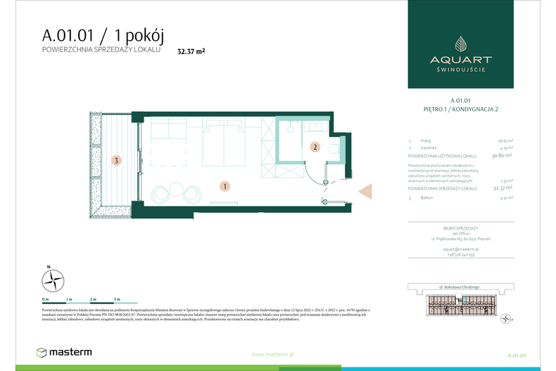 Apartament wakacyjny 32,37 m², piętro 1, oferta nr A/01/01