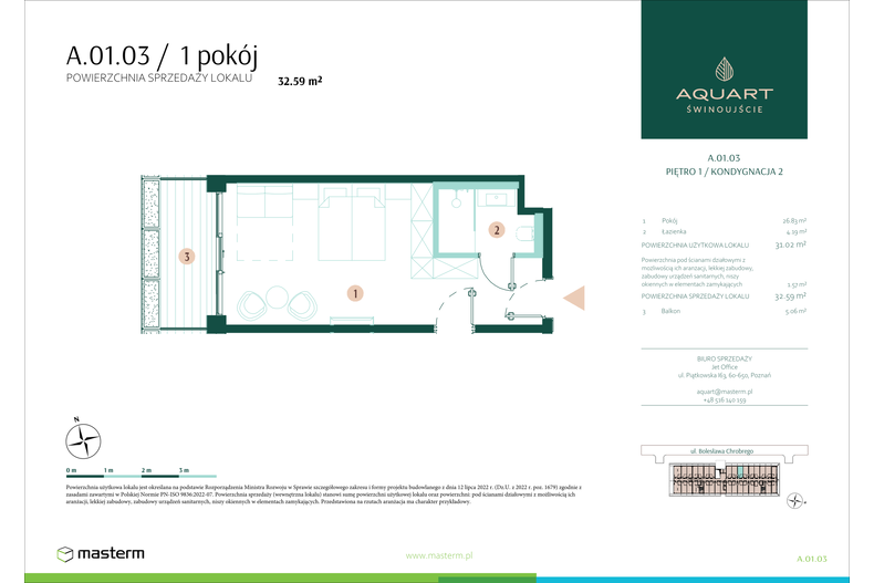 Apartament wakacyjny 32,59 m², piętro 1, oferta nr A/01/03