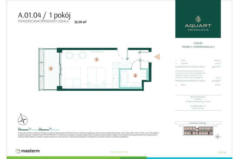 Apartament wakacyjny 32,59 m², piętro 1, oferta nr A/01/04