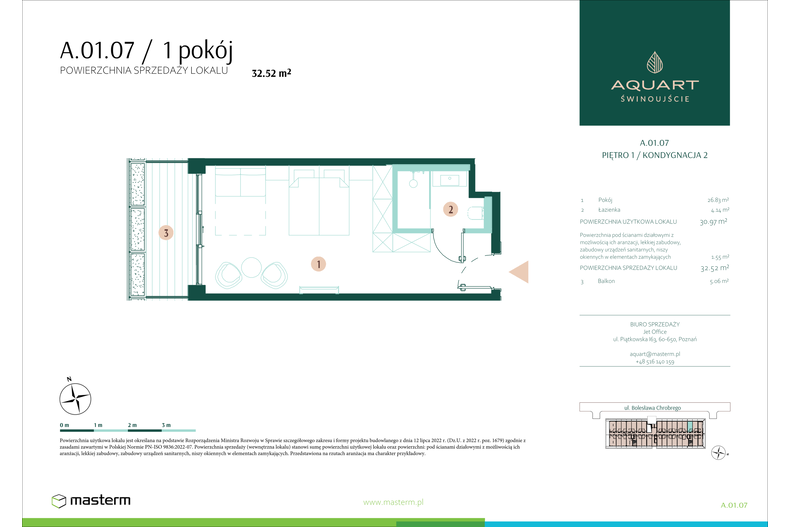 Apartament wakacyjny 32,52 m², piętro 1, oferta nr A/01/07