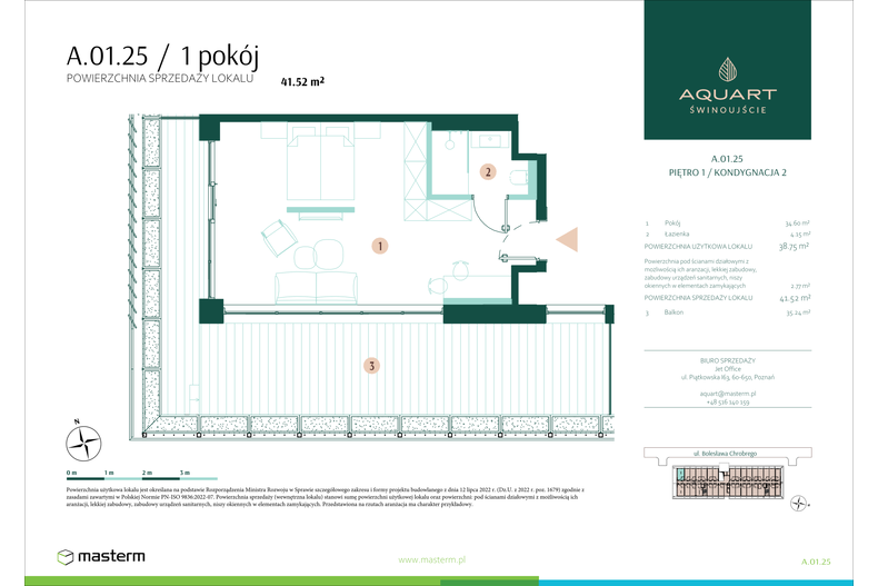 Apartament wakacyjny 41,52 m², piętro 1, oferta nr A/01/25