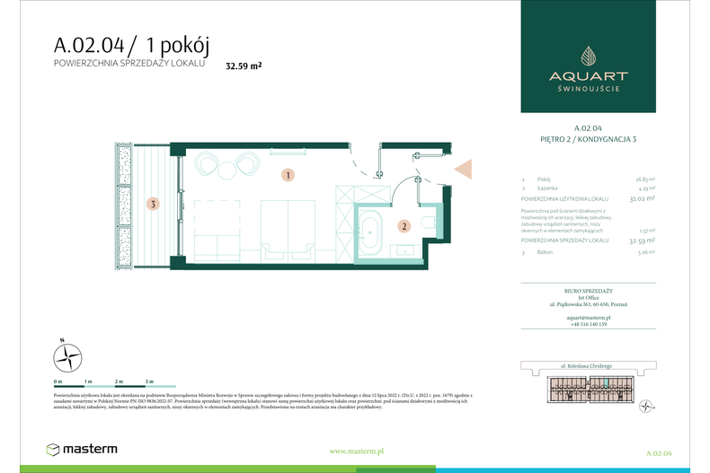 Apartament wakacyjny 32,59 m², piętro 2, oferta nr A/02/04