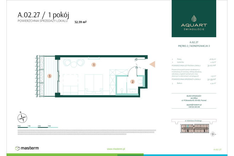 Apartament wakacyjny 32,59 m², piętro 2, oferta nr A/02/27