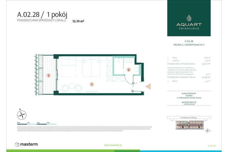 Apartament wakacyjny 32,59 m², piętro 2, oferta nr A/02/28