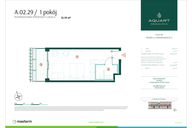 Apartament wakacyjny 32,59 m², piętro 2, oferta nr A/02/29