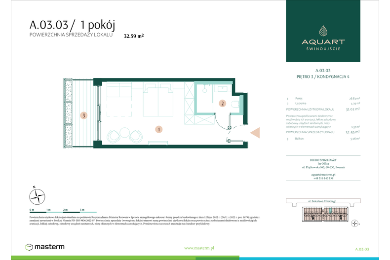 Apartament wakacyjny 32,59 m², piętro 3, oferta nr A/03/03