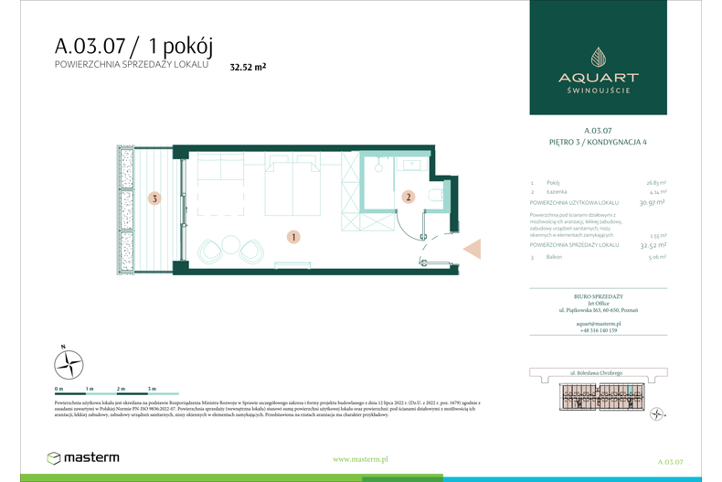 Apartament wakacyjny 32,52 m², piętro 3, oferta nr A/03/07