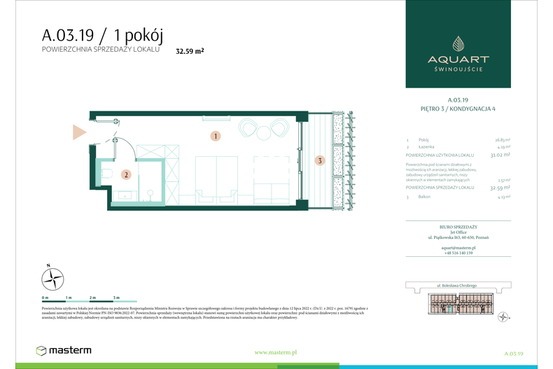 Apartament wakacyjny 32,59 m², piętro 3, oferta nr A/03/19