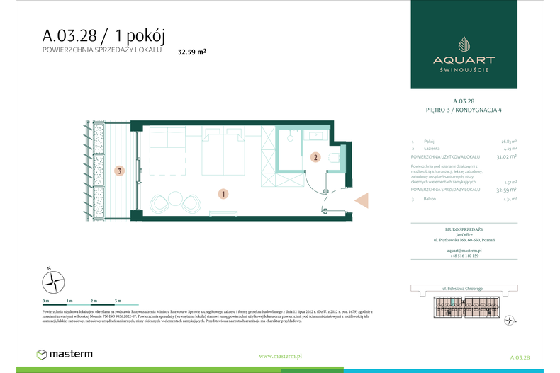 Apartament wakacyjny 32,59 m², piętro 3, oferta nr A/03/28