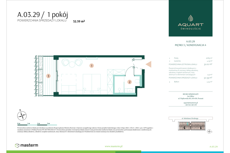 Apartament wakacyjny 32,59 m², piętro 3, oferta nr A/03/29